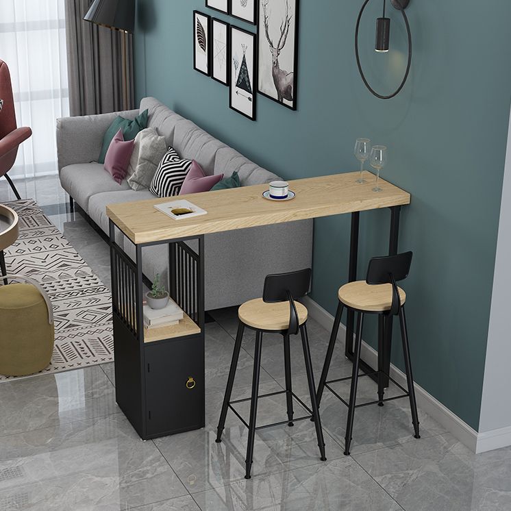 Industriële houten bistro-bartafel, rechthoekig metalen onderstel, bartafel met opbergruimte