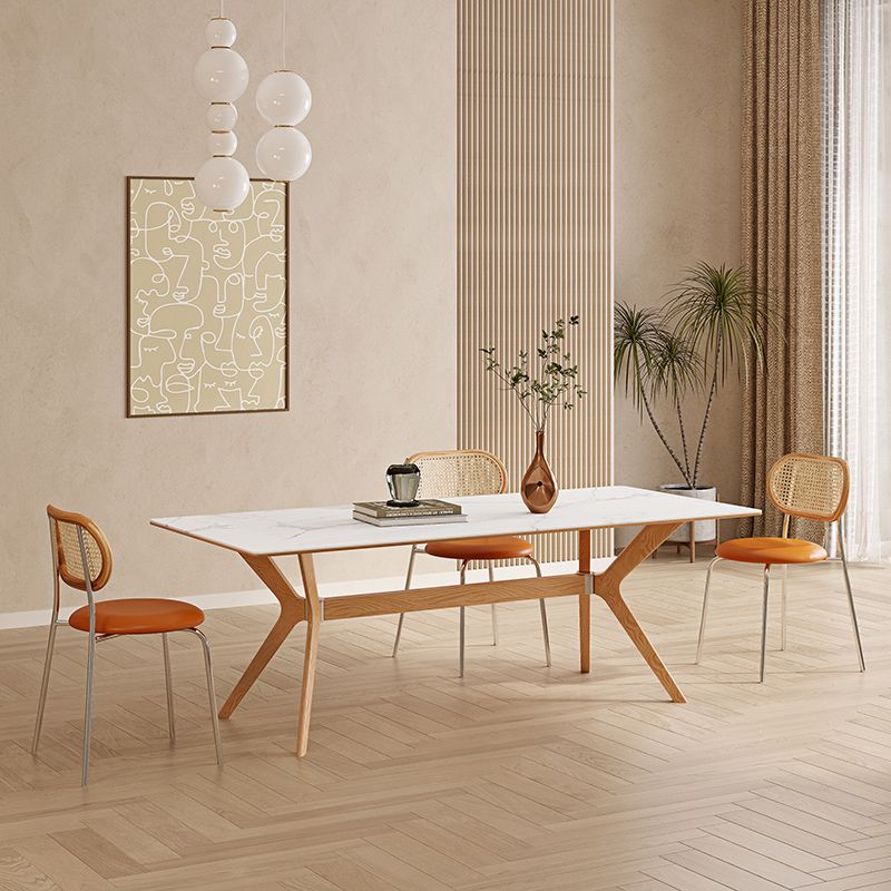 Noordse 1/4/5/7 stukken meubels rechthoekige stenen eettafel in wit gezet