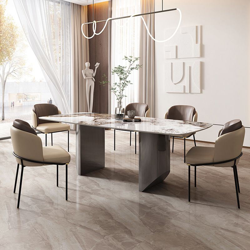 Metal Dinette Set with Padded Chairs 1/2/5/6/7 Pieces Glam Stone Dining Table Set Clearhalo 'Dining Room Sets' 'Dining Tables & Seating' 'dining_room_set' 'furn' 'furn_dining_room_set' 'Furniture' 'Kitchen & Dining Furniture' 1200x1200_725b6e37-0f62-4d20-8b49-b466836af5aa