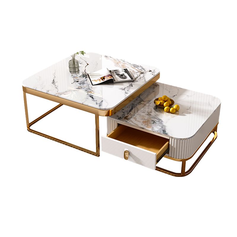 Glam Nesting Couchtisch-Set, Couchtisch aus Schiefer mit quadratischem Rahmen