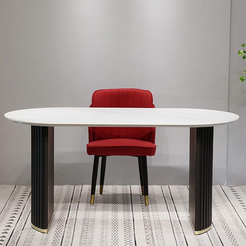 Table à manger en pierre ovale table de piédestal double luxe pour salle à manger