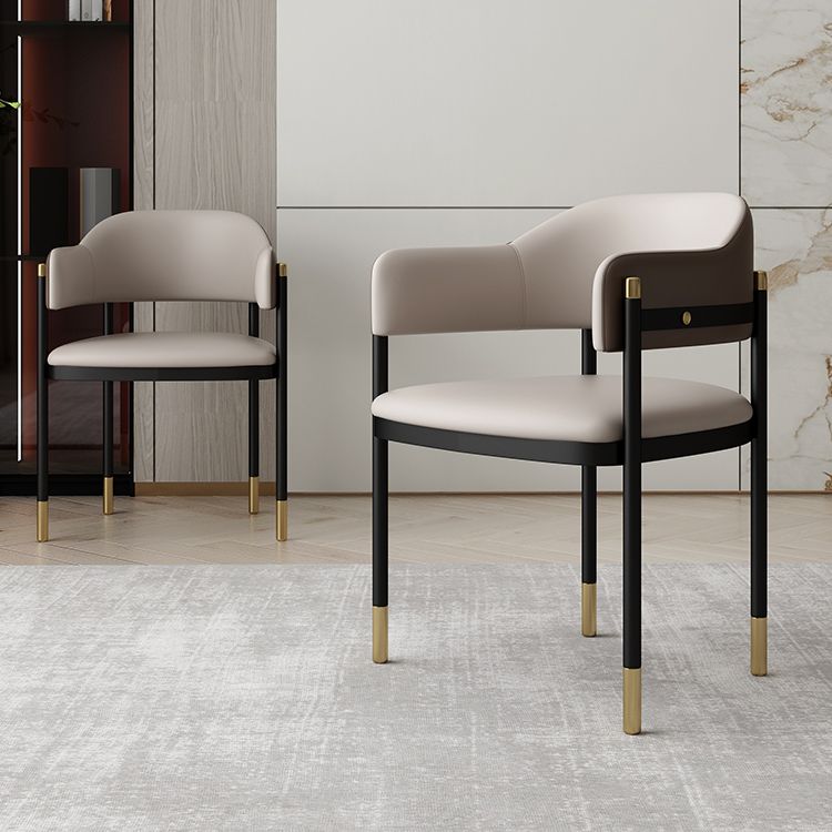 Modern Open Back Arm Chair Metal and Faux Leather Dining Chair Clearhalo 'Dining Chairs' 'Dining Tables & Seating' 'dining_chair' 'furn' 'furn_dining_chair' 'Furniture' 'Kitchen & Dining Furniture' 1200x1200_7267af6d-7755-4fd8-afa6-4c93061323f4