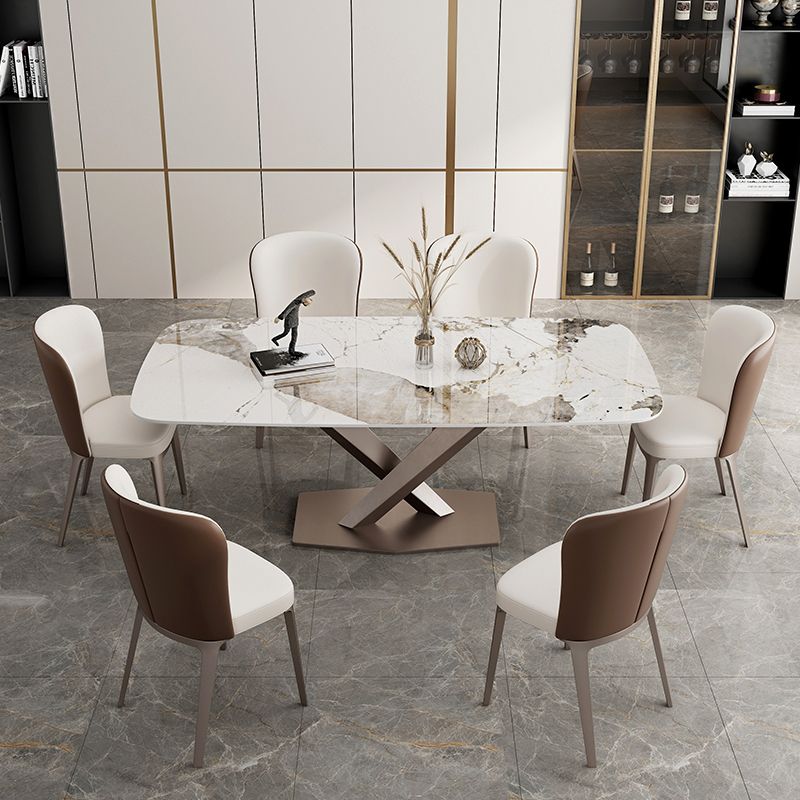 Metal Traditional Luxury Rectangle Table Sintered Stone Dining Table for Kitchen and Dining Room Clearhalo ' dining_table' 'Dining Tables & Seating' 'Dining Tables' 'furn' 'furn_dining_table' 'Furniture' 'furniture_dining_table' 'Kitchen & Dining Furniture' 'kitchen&dining_furn' 'kitchen' 'kitchen_dining_table' 1200x1200_726f2f29-f171-4b9f-9d6f-416f3c207160