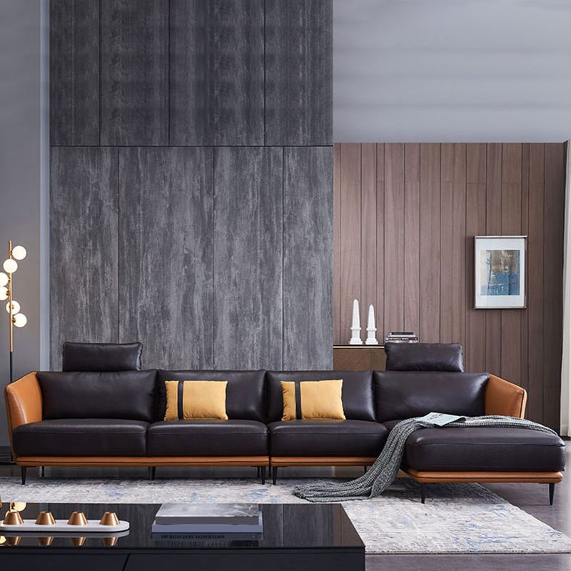 Veurs de cuir authentiques du milieu du siècle sectionnelle en baisse et chaise en marron en marron