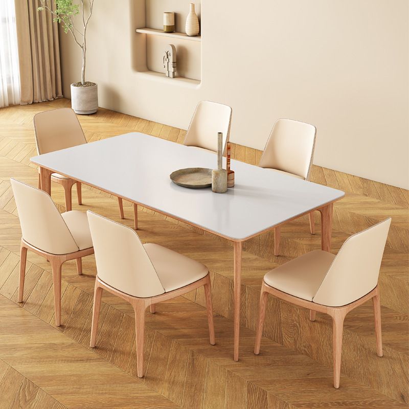 Mid-Century Dining Room Table Rectangle Stone Dinette Table in White