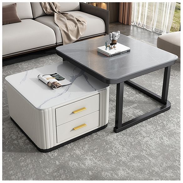 Modern Square Stone Coffee Table with Drawers 2 Nesting Cocktail Table Set Clearhalo 'Coffee & Accent Tables' 'Coffee Tables' 'coffee_tables' 'furn' 'furn_coffee_tables' 'Furniture' 'Living Room Furniture' 1200x1200_72744c21-bd6d-4ed5-9723-fec138be3149