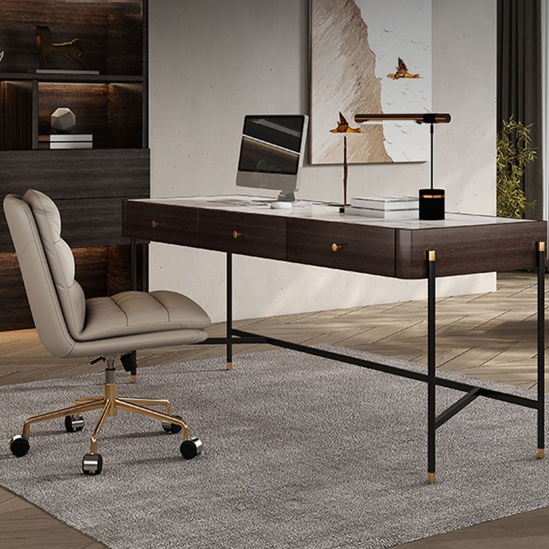 グラム長方形のライティングデスクストーンオフィスデスク3つの引き出し付き