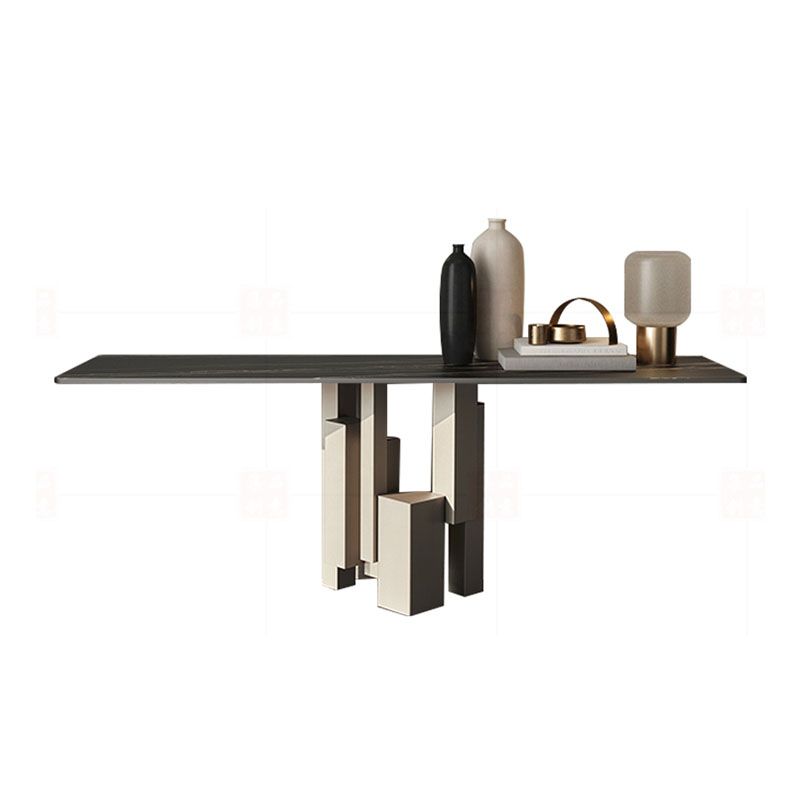 Modern Rectangular Console Table Stone Console Sofa Table in Grey/Black