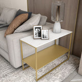 棚のある現代的な金属そりの長方形の二重層リビングルームエンドテーブル