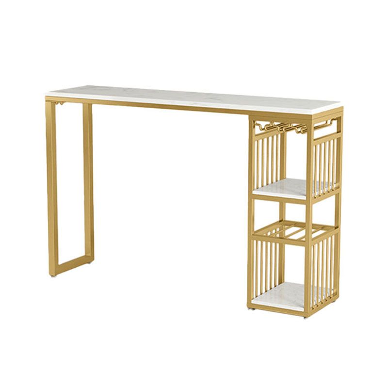 Glam White Marble Bar Dining Table Iron Double Pedestal Bistro Table with Shelve Clearhalo 'Bar Furniture' 'Bar Tables' 'bar_tables' 'furn' 'furn_bar_tables' 'Furniture' 'furniture_bar_tables' 'Kitchen & Dining Furniture' 'kitchen&dining_furn' 'kitchen' 1200x1200_727f9a48-3b45-4e32-8e6d-f94056ad2bf5