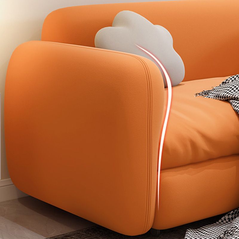 Orange Sleeper Sofa with Tight Back and Square Arms in Faux Leather