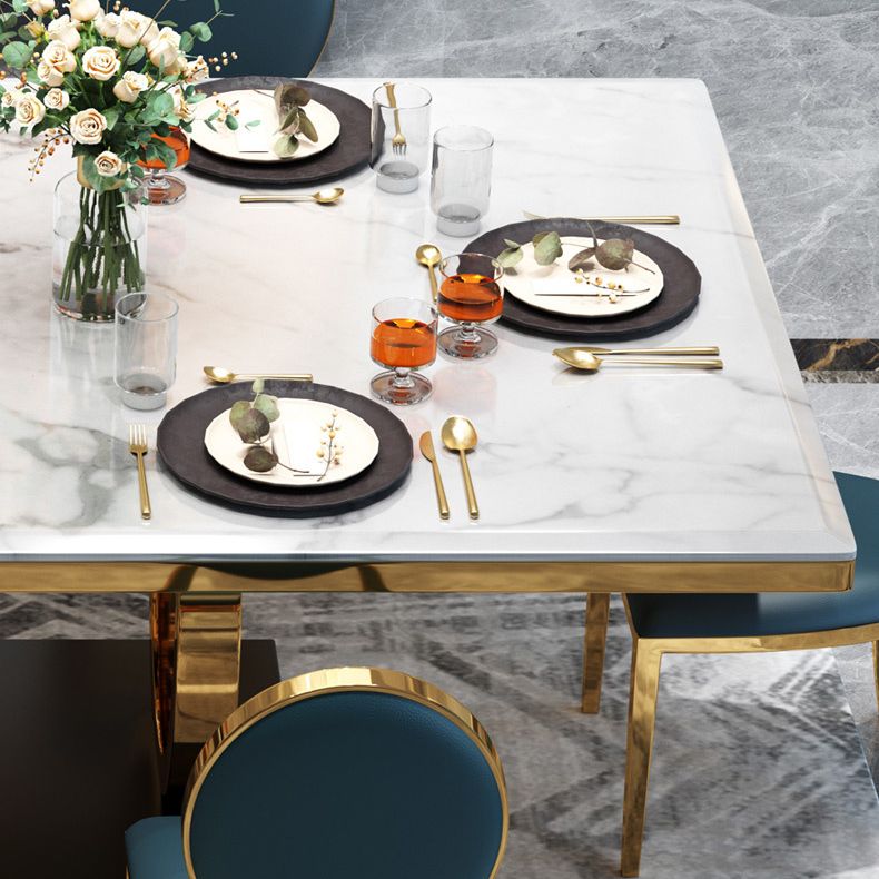 White Table Stone Top Traditional Luxury Rectangle Table with Stainless Steel Frame Clearhalo 'Dining Tables & Seating' 'Dining Tables' 'dining_table' 'furn' 'furn_dining_table' 'Furniture' 'Kitchen & Dining Furniture' 1200x1200_72938e19-f523-4e39-b960-7faeaf699636