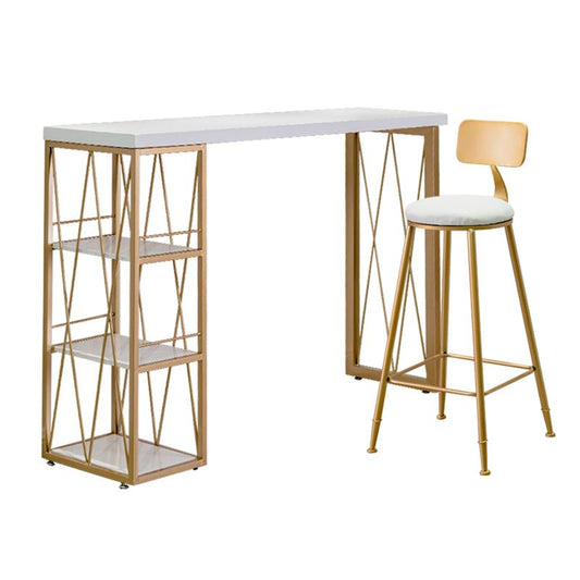 Glam Iron Bar Dining Table White Wood Rectangle Indoor Bistro Table with Shelf Clearhalo 'Bar Furniture' 'Bar Tables' 'bar_tables' 'furn' 'furn_bar_tables' 'Furniture' 'furniture_bar_tables' 'Kitchen & Dining Furniture' 1200x1200_7294fd9f-8f29-4079-bc06-39c9e18e060c