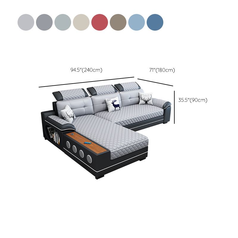 Sofá seccional de cuero de campo sintético francés con brazos de almohada