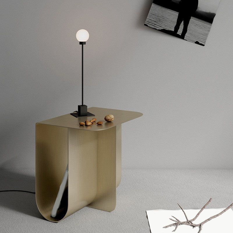 15" Tall Mid-Century Metal Rectangle Top Side Table Abstract End Table with Storage