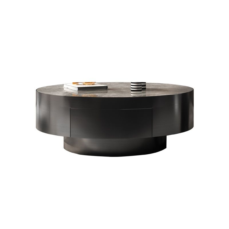 Tavolino da cocktail Glam Drum Slate con tavolino rotondo singolo con cassetto