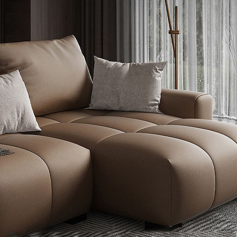 Faux leather Square Arm Sectional Brown L-Shape Sectional for Living Room Clearhalo 'furn' 'furn_sectionals' 'Furniture' 'furniture_sectionals' 'kitchen' 'kitchen_sectionals' 'Living Room Furniture' 'Sectionals' 1200x1200_72a5ca89-33ea-49b6-9023-0ba54c08e64d