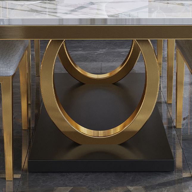 Rectangle Traditional Luxury Dining Table Gold Trestle Base Table for Dining Room Clearhalo ' dining_table' 'Dining Tables & Seating' 'Dining Tables' 'furn' 'furn_dining_table' 'Furniture' 'furniture_dining_table' 'Kitchen & Dining Furniture' 'kitchen&dining_furn' 'kitchen' 'kitchen_dining_table' 1200x1200_72a60066-b168-4381-bb33-11aeede127f0