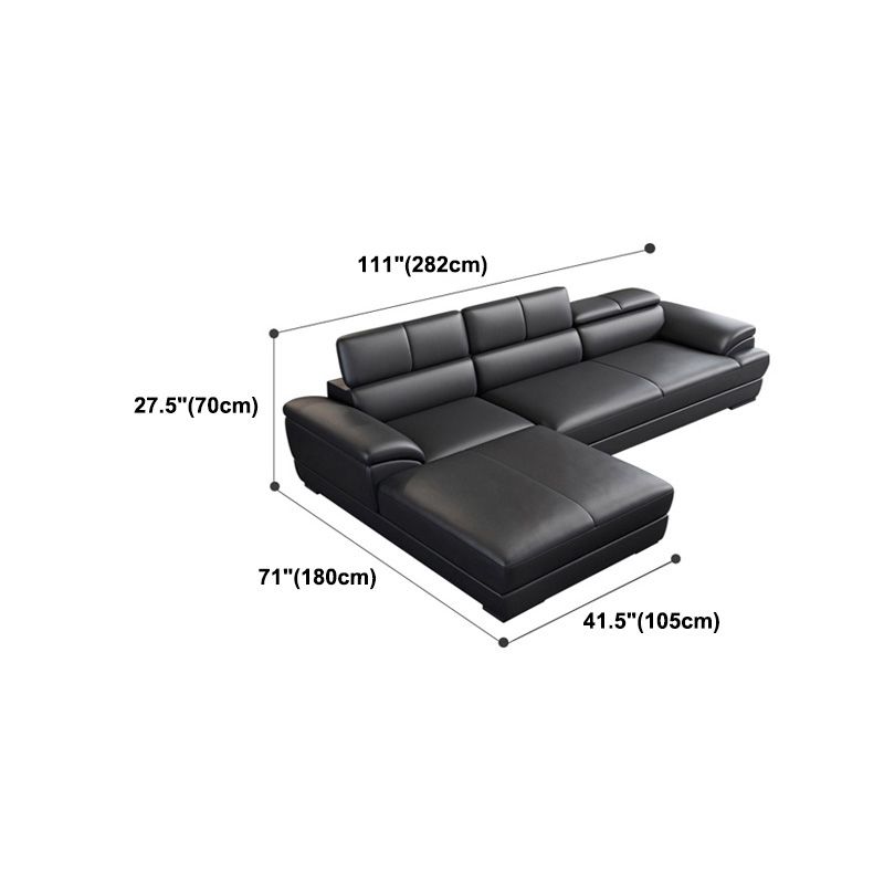 Genuine Leather Pillow Top Arm Sectional Sofa 27.55"High Cushion Back Sofa,Black Clearhalo 'furn' 'furn_sectionals' 'Furniture' 'Living Room Furniture' 'Sectionals' 1200x1200_72a8c940-a684-40c3-8917-c866f724a6b3