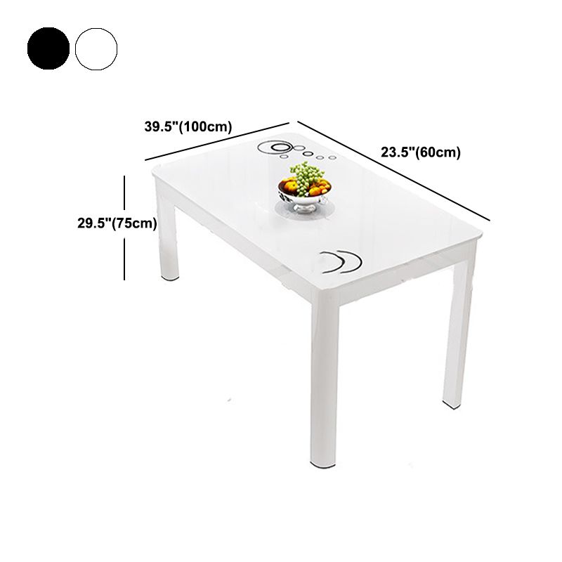 Rectangle Dining Table Modern White and Black in Glass Table for Kitchen
