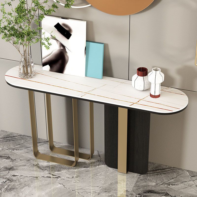 Glam Metal Console Sofa Table Oval Stone Console Accent Table for Hall Clearhalo 'Console Tables' 'console_tables' 'Entry & Mudroom Furniture' 'furn' 'furn_console_tables' 'Furniture' 1200x1200_72aba6ca-e5dc-4d90-ae42-1a74c15e8158