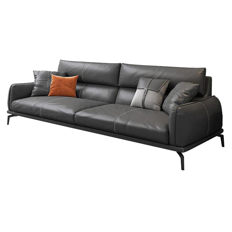 Square Armrest with Pillow Back Leather/imitation Leather Black Cushioned Sofa Clearhalo 'furn' 'furn_sofas' 'Furniture' 'furniture_sofas' 'kitchen' 'kitchen_sofas' 'Living Room Furniture' 'Sofa' 'sofas' 1200x1200_72b06959-792d-4808-a360-fc6933c51181