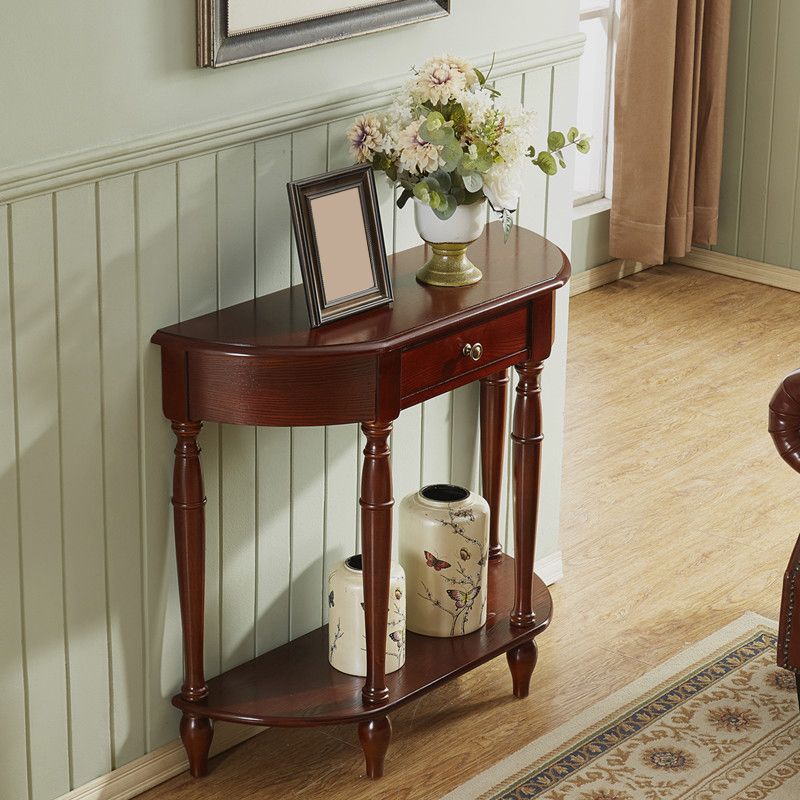 Mid-Century Modern Sofa Table Half Moon Floor Shelf Dark Brown Console Table Clearhalo 'Console Tables' 'console_tables' 'Entry & Mudroom Furniture' 'furn' 'furn_console_tables' 'Furniture' 1200x1200_72b18db2-9f13-4199-b5da-703a216c3ad4