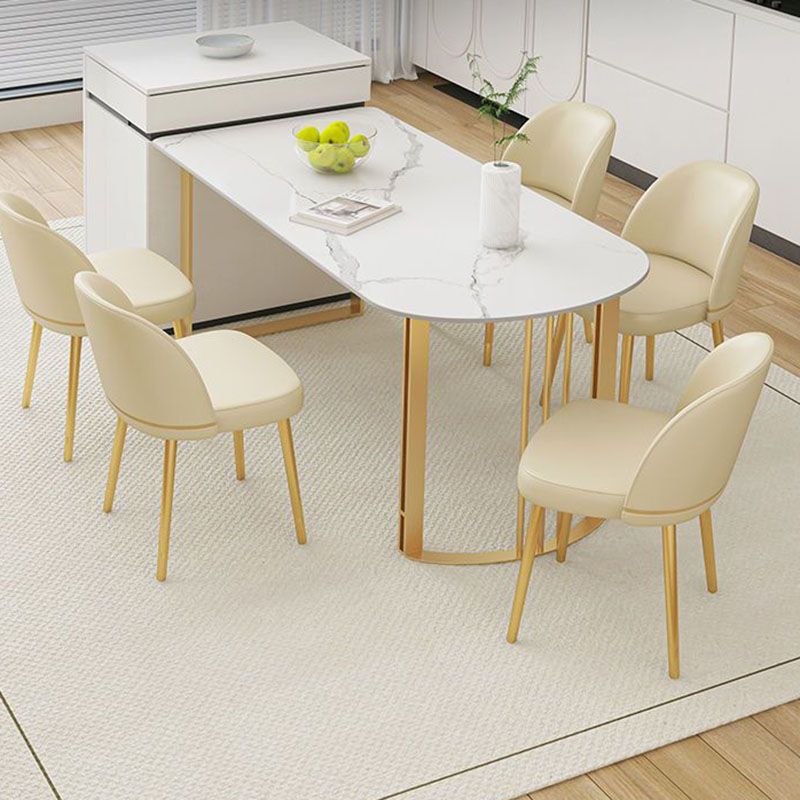Contemporary Dining Room Dinner Table 4 Legs Stone Dining Table Clearhalo 'Dining Tables & Seating' 'Dining Tables' 'dining_table' 'furn' 'furn_dining_table' 'Furniture' 'Kitchen & Dining Furniture' 1200x1200_72b6670f-8331-400e-bec8-69a7de472bdf