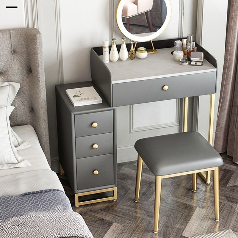 Glam Slate Top Vanity Table with 4 Drawer Dressing Table in Grey Clearhalo 'Bedroom Furniture' 'furn' 'furn_makeup_vanities' 'Furniture' 'Makeup Vanities' 'makeup_vanities' 1200x1200_72b8232d-4a2d-40b5-8919-552e22083ffe