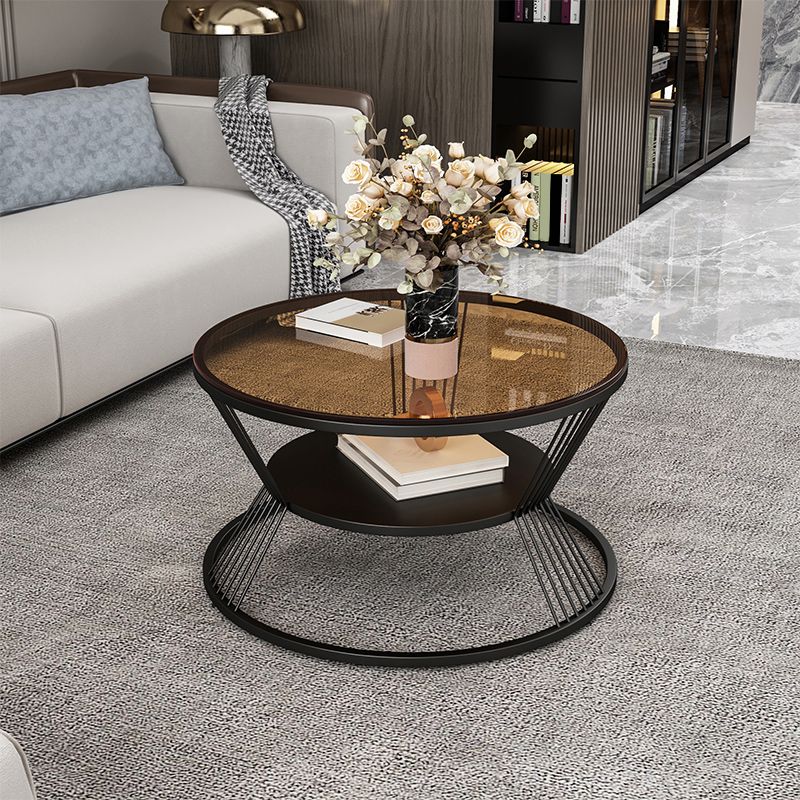 No Distressing Round Coffee Table Frame Single Coffee Table with Shelf Clearhalo 'Coffee & Accent Tables' 'Coffee Tables' 'coffee_tables' 'furn' 'furn_coffee_tables' 'Furniture' 'Living Room Furniture' 1200x1200_72c417ab-1756-42df-a43f-9085b7c719ab