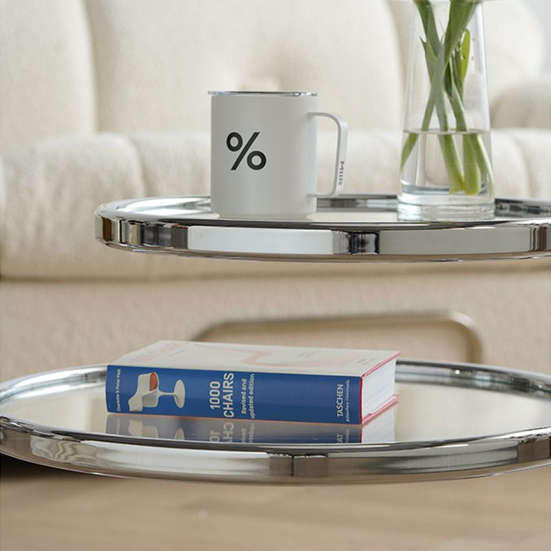 Round with Metal Accents Coffee Table Extendable Modern Glass Cocktail Table Clearhalo 'Coffee & Accent Tables' 'Coffee Tables' 'coffee_tables' 'furn' 'furn_coffee_tables' 'Furniture' 'furniture_coffee_tables' 'Living Room Furniture' 1200x1200_72c5120f-013b-42eb-970b-e99d1b714577