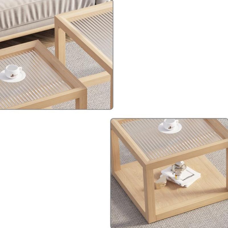 Contemporary Rectangle Coffee Table with Glass Top and Pine Wood Base Clearhalo 'Coffee & Accent Tables' 'Coffee Tables' 'coffee_tables' 'furn' 'furn_coffee_tables' 'Furniture' 'Living Room Furniture' 1200x1200_72c5785e-4704-4228-893a-3f87c2186fc0