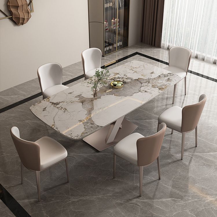 Sintered Stone Dining Table Modern Gold Furniture with Pedestal Steel Base