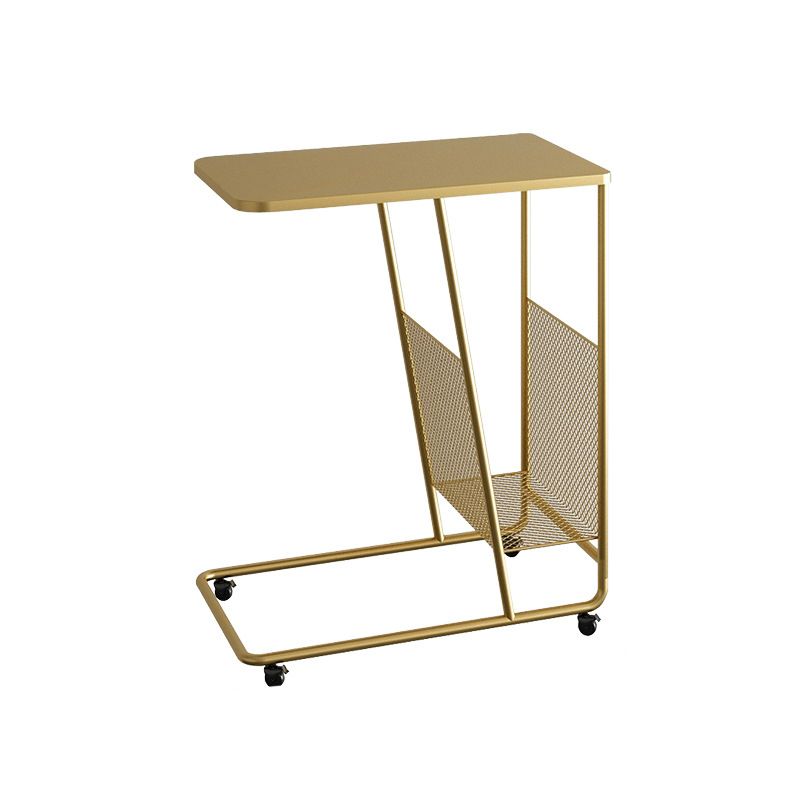 Modern Rectangular Side Table 19.7" x 11.8" x 22.8" Metal/Stone End Table with Casters