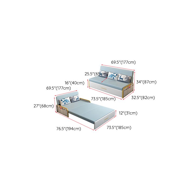 グラムラウンドアーム布団フレームボンドレザーブルースリーパーソファ