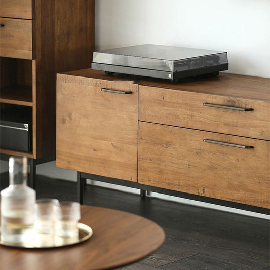 CONSOLE MEDIA TV TV marrone con cassetti console di media in legno solido industriale con gambe metalliche