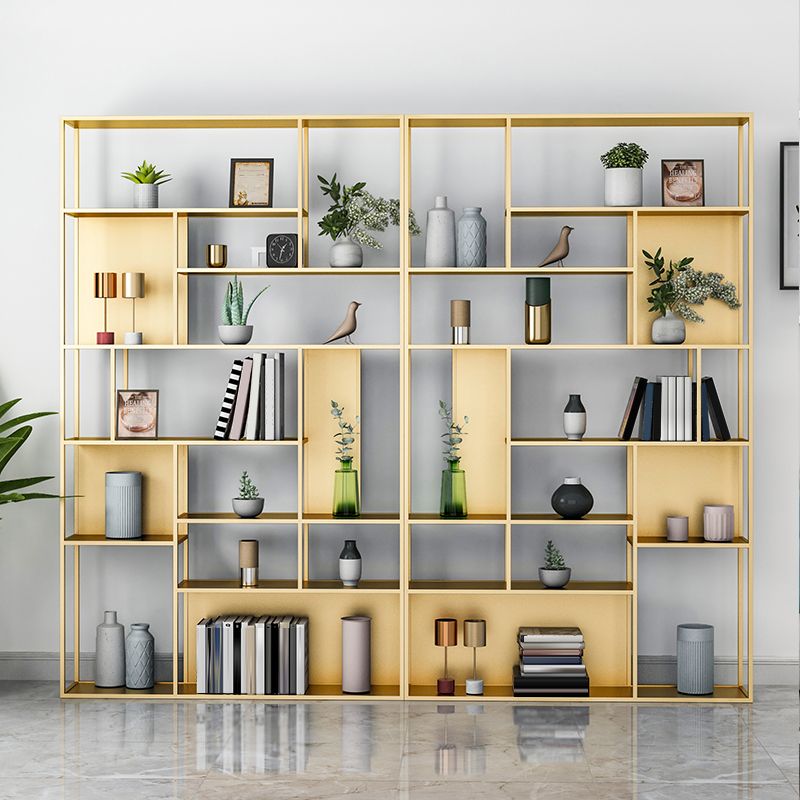 Home Office Etagere Bookcase Modern Metal Bookshelf with Rectangle Shelves
