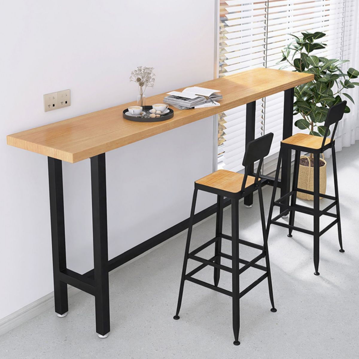Contemporary Solid Wood Trestle Base Bar Table for Kitchen Dining Room Clearhalo 'Bar Furniture' 'Bar Tables' 'bar_tables' 'furn' 'furn_bar_tables' 'Furniture' 'Kitchen & Dining Furniture' 1200x1200_72d17336-9e85-4d50-a071-a35a4718cc26