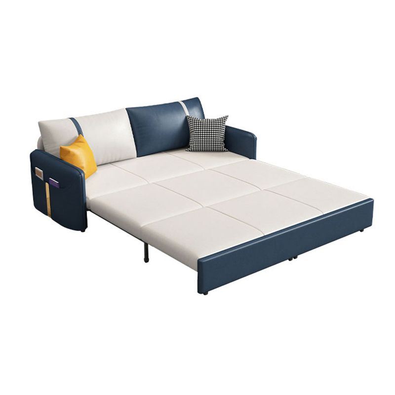 Square Arm Contemporary Convertible Faux Leather Couch Bed with 2 Pillows Clearhalo 'furn' 'furn_sofas' 'Furniture' 'Living Room Furniture' 'Sofa' 'sofas' 1200x1200_72dfed6e-62d3-4e7e-a8bc-83dcdf4626bf