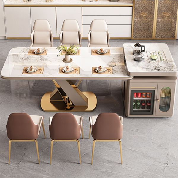 Traditional Luxury Dining Table Stone Rectangle Fixed Table with Pedestal Base Clearhalo 'Dining Tables & Seating' 'Dining Tables' 'dining_table' 'furn' 'furn_dining_table' 'Furniture' 'Kitchen & Dining Furniture' 1200x1200_72e3bf9c-3df8-46e8-8eab-aff1c923a6db