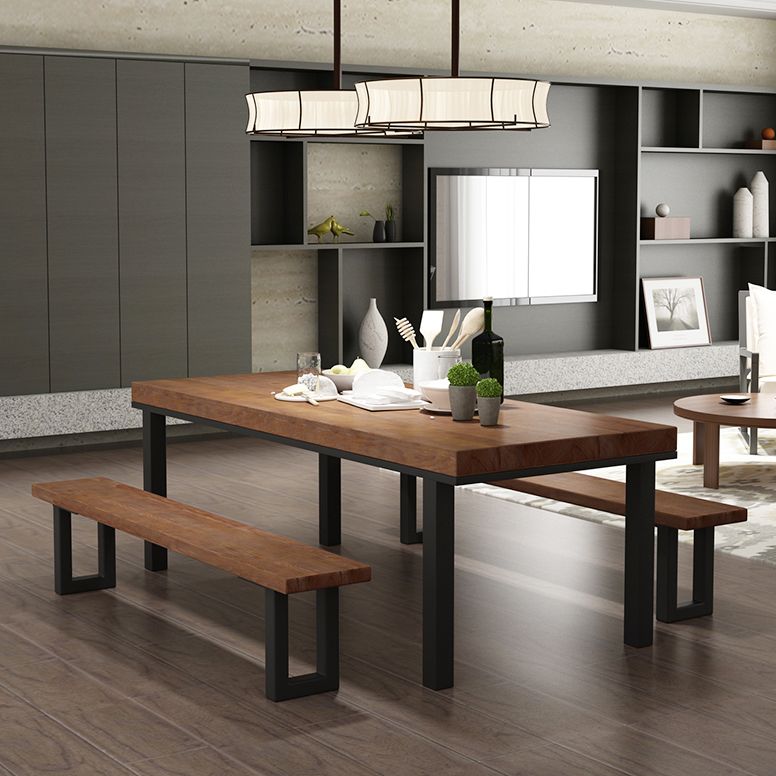 Mesa marrón industrial para mesa de comedor de restaurantes con black metal 4 patas