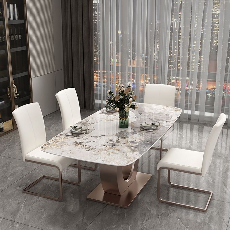 Luxury Sintered Stone Top Table Rectangle Indoor Table with Gold Metal Pedestal Clearhalo 'Dining Tables & Seating' 'Dining Tables' 'dining_table' 'furn' 'furn_dining_table' 'Furniture' 'furniture_dining_table' 'Kitchen & Dining Furniture' 'kitchen' 'kitchen_dining_table' 1200x1200_72eeedf5-34f3-4f7e-8387-753bfed2c7fb