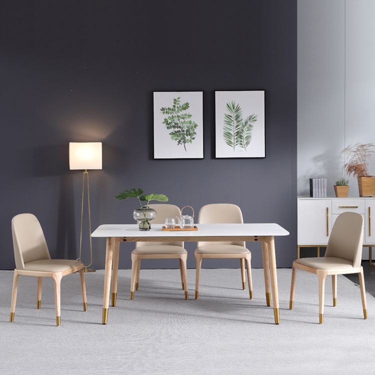 Sintered Stone Modern Rectangle Dining Table White Stone Top Table with Wooden 4 Legs Clearhalo ' dining_table' 'Dining Tables & Seating' 'Dining Tables' 'furn' 'furn_dining_table' 'Furniture' 'furniture_dining_table' 'Kitchen & Dining Furniture' 'kitchen&dining_furn' 'kitchen' 'kitchen_dining_table' 1200x1200_72f83508-55e9-4344-85e9-b8db0277d788