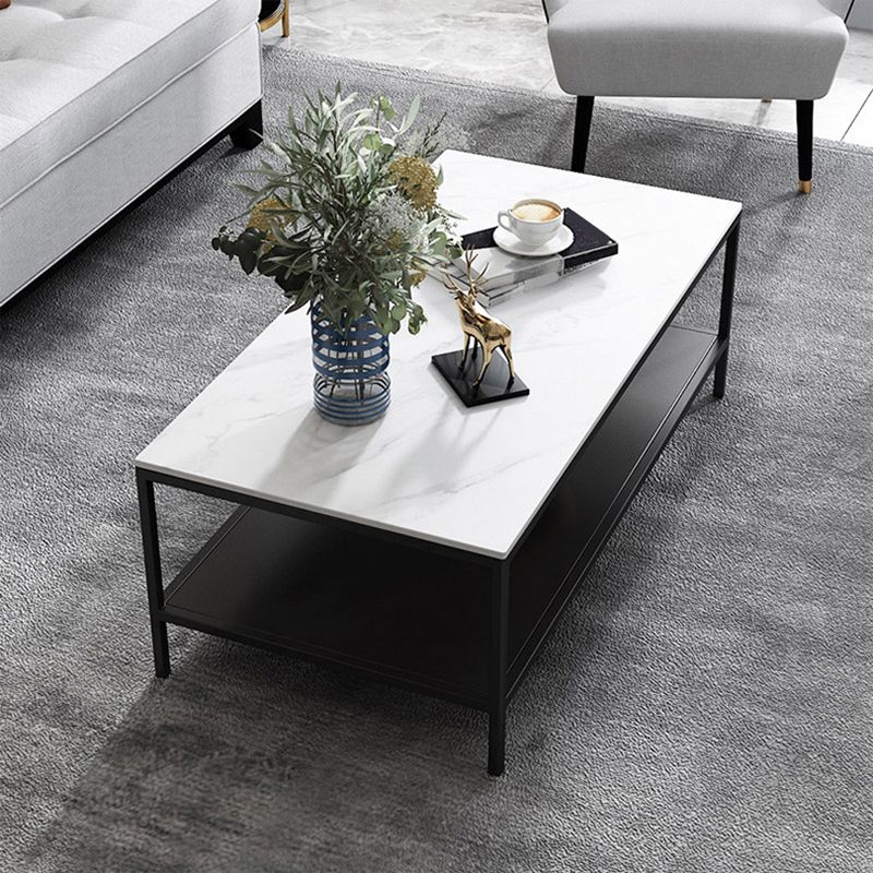 Tavolino da cocktail rettangolare in ardesia con 4 gambe e ripiano portaoggetti