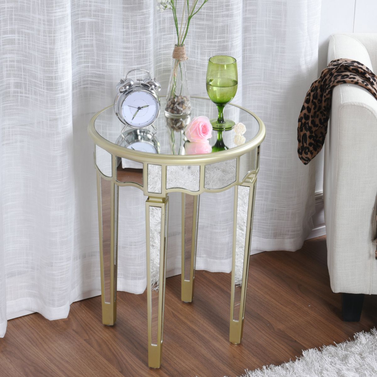 Round Glass Top Side End Table Modernistic Solid Wood 4 Legs End Table Clearhalo 'Coffee & Accent Tables' 'End & Side Tables' 'end_side_tables' 'furn' 'furn_end_side_tables' 'Furniture' 'Living Room Furniture' 1200x1200_72fe59f1-6324-4046-a638-fefad3aee006