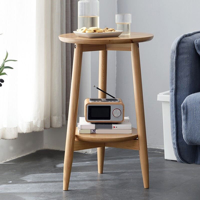Solid Wood Round Top Side Table 23.6" Tall 3 Legs End Table with Shelf Clearhalo 'Coffee & Accent Tables' 'End & Side Tables' 'end_side_tables' 'furn' 'furn_end_side_tables' 'Furniture' 'Living Room Furniture' 1200x1200_73009bde-f3bc-4781-9693-b378bb6be40b