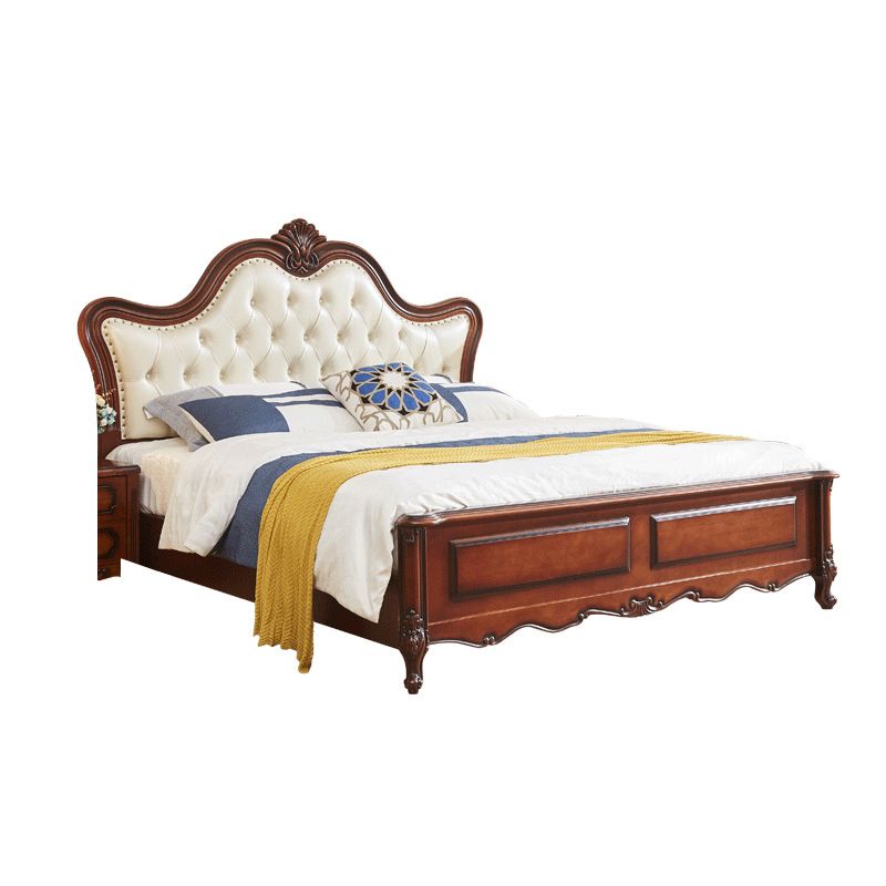 84.65 inch Wide Victorian Bed Rubberwood Bed Frame with Upholstered Headboard Clearhalo 'Bedroom Furniture' 'Beds' 'furn' 'furn_beds' 'Furniture' 1200x1200_7301af46-9da2-4d96-bc79-78d3a3048a54
