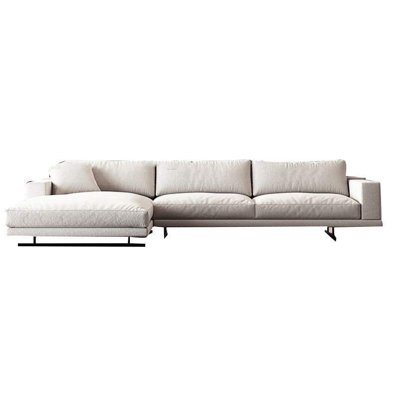 Square Arm Linen Sofa with Chaise Contemporary 4-Steater Loose Back Sofa in White Clearhalo 'furn' 'furn_sectionals' 'Furniture' 'Living Room Furniture' 'Sectionals' 1200x1200_73024c23-9093-48cf-a37f-e075e61560d6