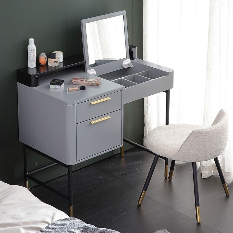 Moderne Flip Single Wood ijdelheid met gewatteerde ontlasting verlichte spiegel ijdelheid desk