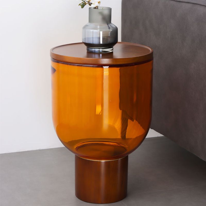 Modern Round Solid Oak Top End Table 53/44" Tall Drum End Table with Storage